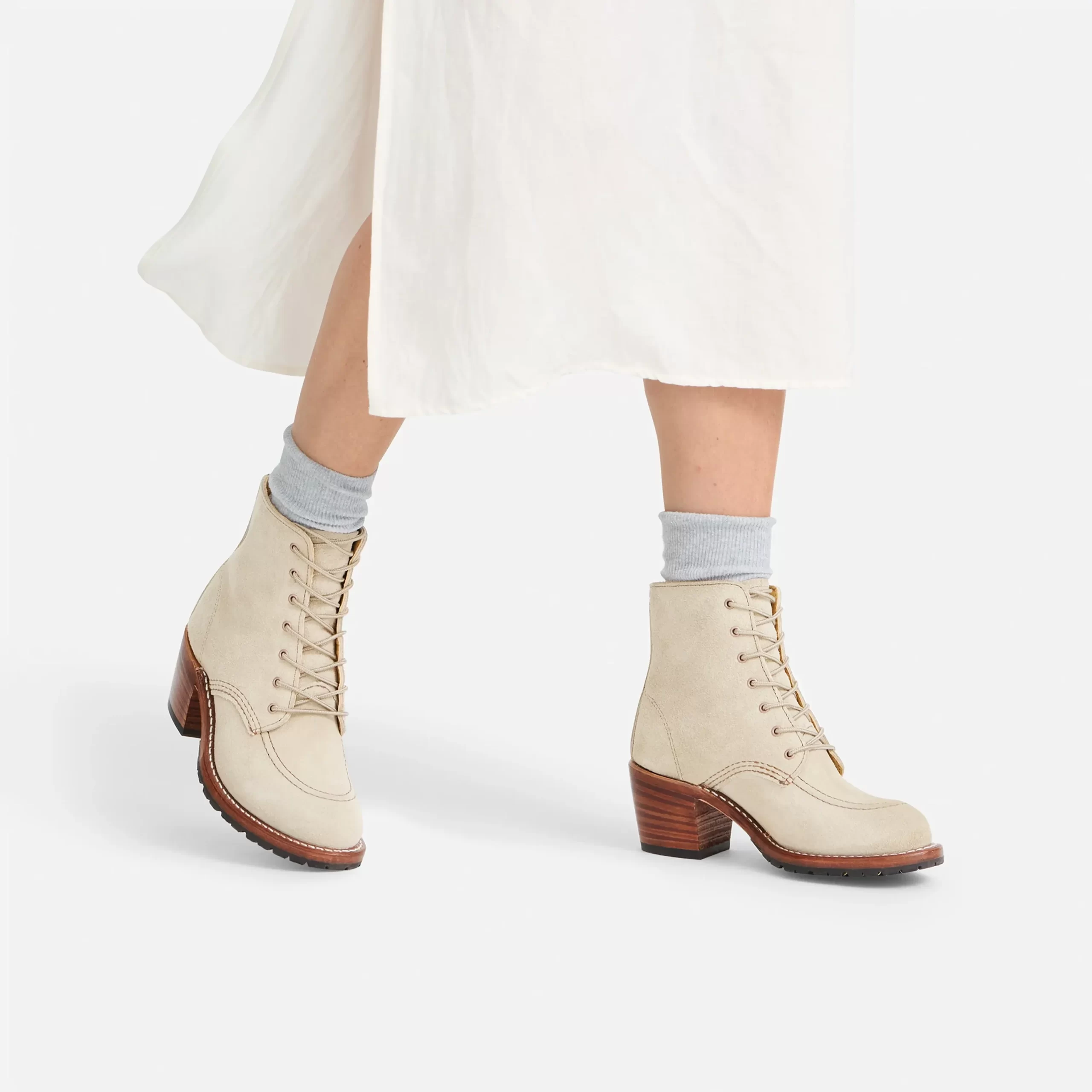 Clara  Women's Heeled Boot in White Sand Mohave Leather - Image 2
