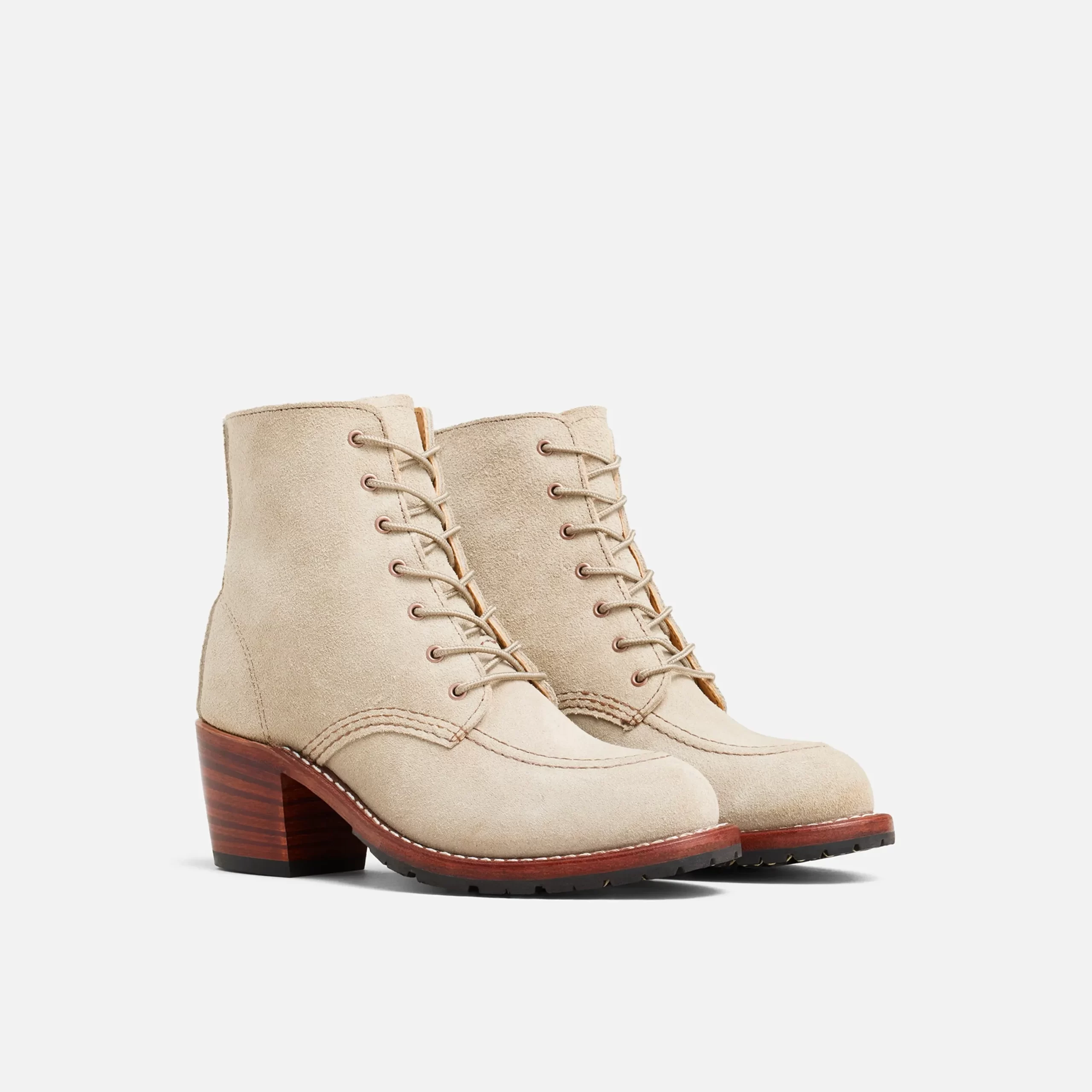 Clara  Women's Heeled Boot in White Sand Mohave Leather - Image 3